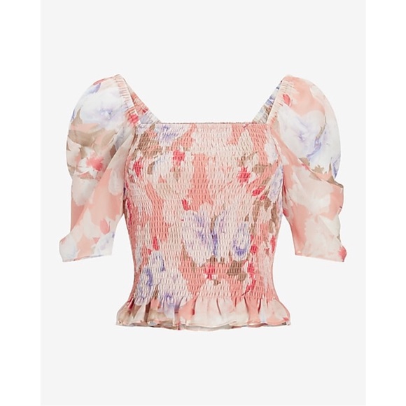 EXPRESS Floral Puff Sleeve Smocked Top - Picture 15 of 16